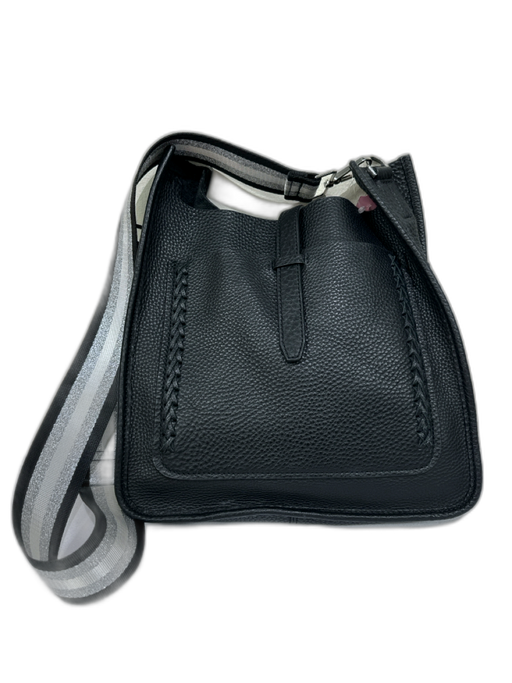 Rebecca Minkoff Black & Silver Pebble Leather Pocket Detachable Strap Bag Black & Silver / Medium