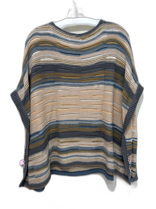 Orvis Size One Size Taupe, Blue & Multi Cotton Knit Abstract Wide Neck Sweater Taupe, Blue & Multi / One Size