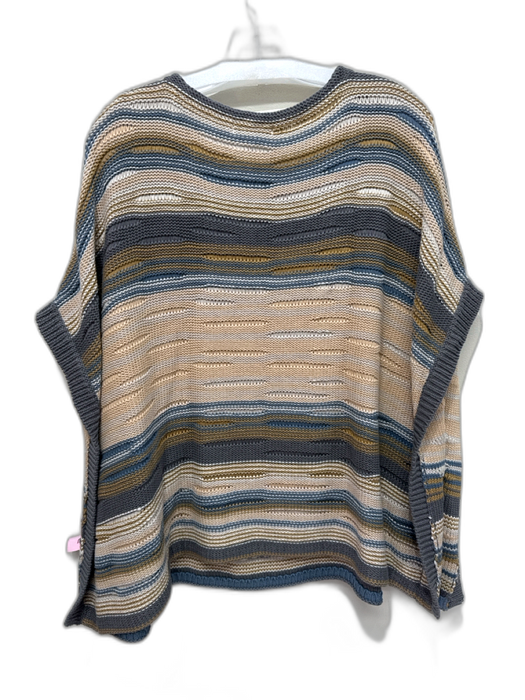 Orvis Size One Size Taupe, Blue & Multi Cotton Knit Abstract Wide Neck Sweater Taupe, Blue & Multi / One Size