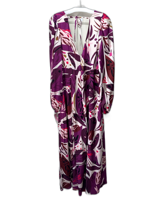 Hutch Size 12 Purple, Cream & Multi Polyester Satin Long Balloon Sleeve Jumpsuit Purple, Cream & Multi / 12