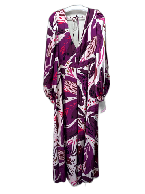 Hutch Size 12 Purple, Cream & Multi Polyester Satin Long Balloon Sleeve Jumpsuit Purple, Cream & Multi / 12