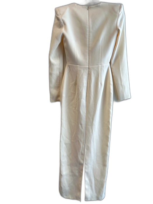Alex Perry Size 8 Cream Polyester & Acetate Crew Neck Back Zip Dress Cream / 8
