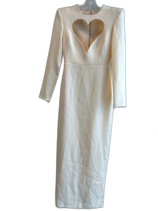 Alex Perry Size 8 Cream Polyester & Acetate Crew Neck Back Zip Dress Cream / 8
