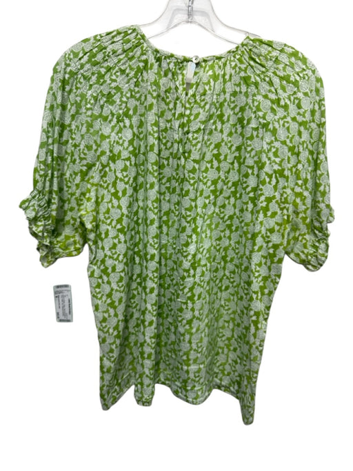 Olivia James the Label Size M Green & White Cotton Short Puff Sleeve Floral Top Green & White / M