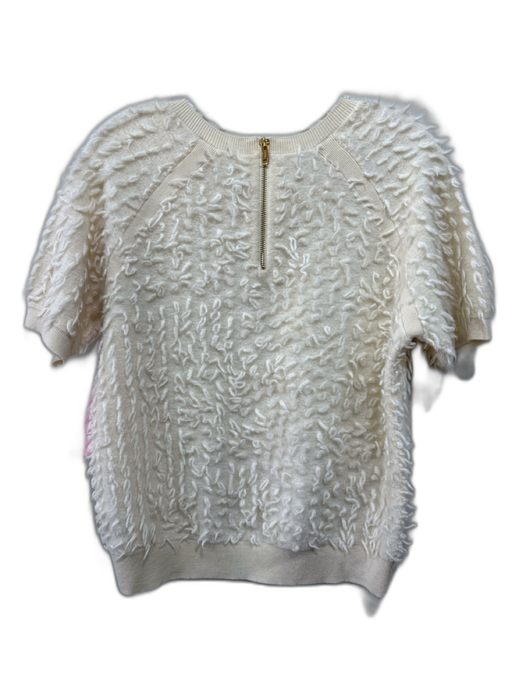 Maeve Size Medium Cream Merino Wool Short Sleeve Textured Ribbed Neck Sweater Cream / Medium