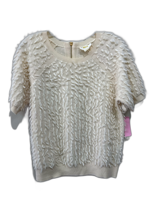 Maeve Size Medium Cream Merino Wool Short Sleeve Textured Ribbed Neck Sweater Cream / Medium