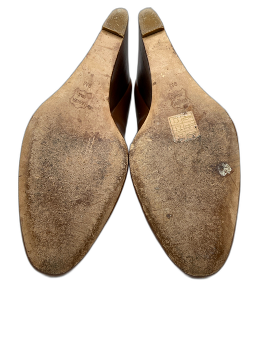 Tory Burch Shoe Size 9 Brown Leather Wood Base Round Toe Logo Wedge Pumps Brown / 9