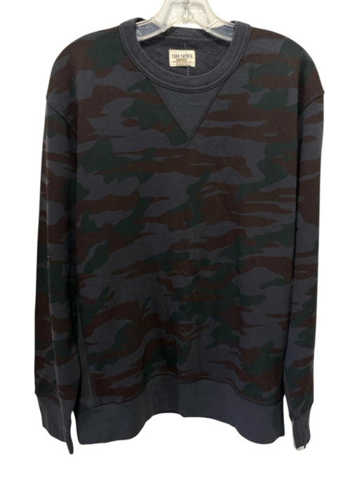 Todd Snyder NWT Size XL Navy & Brown Cotton Blend Camo Crew Long Sleeve Shirt Navy & Brown / XL