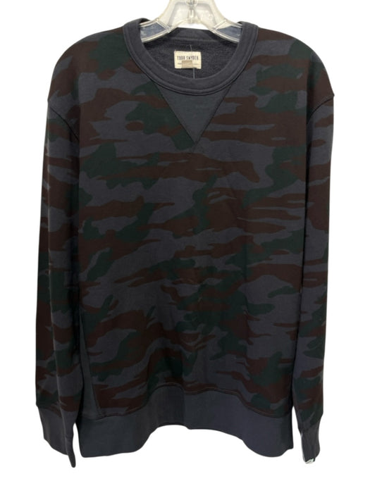 Todd Snyder NWT Size XL Navy & Brown Cotton Blend Camo Crew Long Sleeve Shirt Navy & Brown / XL