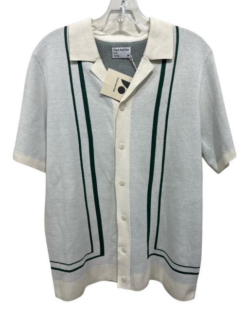 Frank & Oak Size M Beige & Green Cotton Knit Stripe Button Down short sleeve Top Beige & Green / M