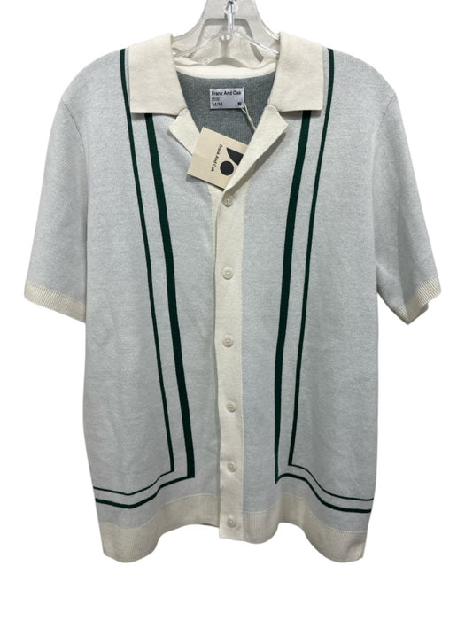 Frank & Oak Size M Beige & Green Cotton Knit Stripe Button Down short sleeve Top Beige & Green / M