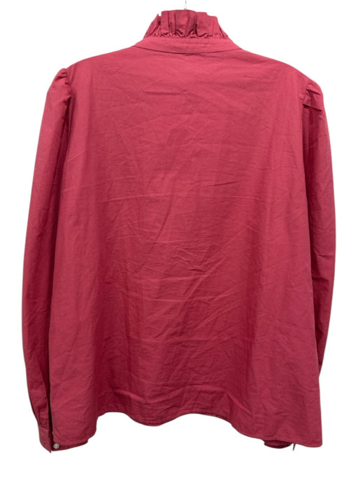 Sezane Size 42 / M Red Pink Cotton Embroidered Button Down Lace Trim Top Red Pink / 42 / M