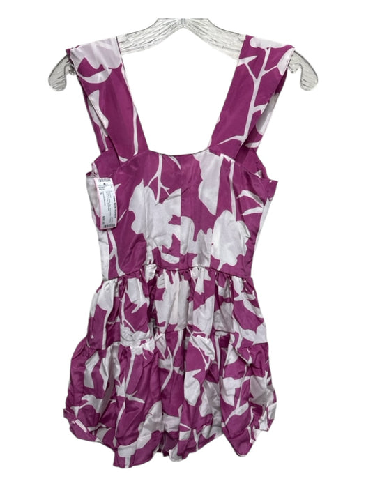 Vanessa Mooney Size S Purple & White Silk Sleeveless Buttons Romper Purple & White / S