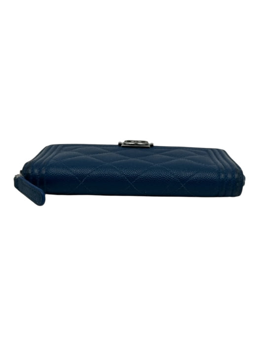 Chanel Blue Leather Zip Close Quilted Box & Bag Inc. Wallets Blue