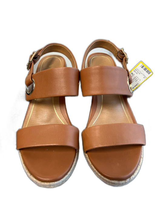 Vionic Shoe Size 8 Brown Leather Open Toe & Heel Espadrille Wedge Shoes Brown / 8