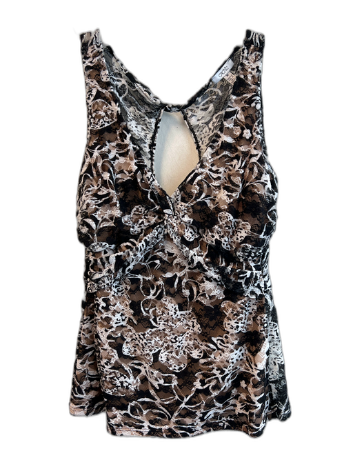 Cache Size M Black White & Beige Nylon Lace Overlay Keyhole Back Sleeveless Top Black White & Beige / M