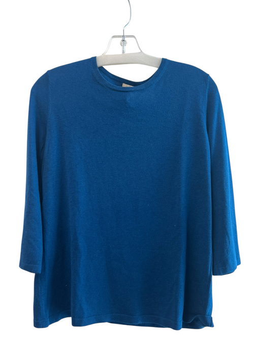Nordstrom Collection Size L Blue Silk Blend Round Neck 3/4 Sleeve Top Blue / L