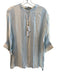 Lauren James Size XS/S Cream & Blue Viscose Tie V Neck 1/2 Sleeve Tassel Top Cream & Blue / XS/S
