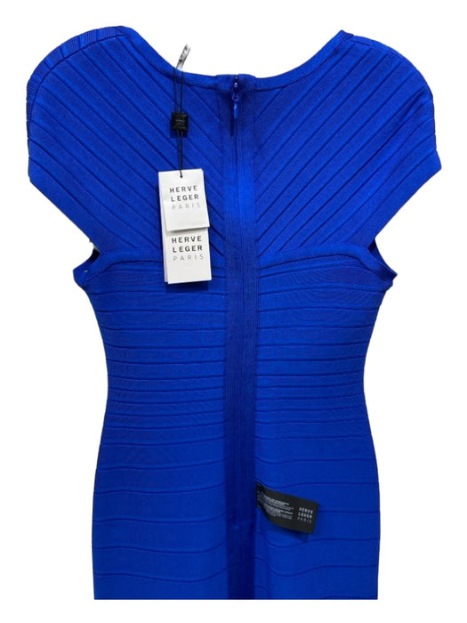 Herve Leger Size S Cobalt Blue Rayon Blend Square Neck Short Sleeve Ribbed Dress Cobalt Blue / S