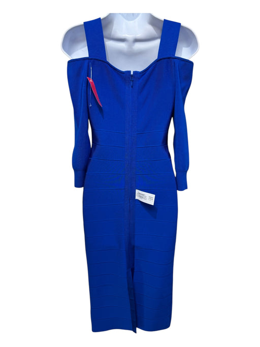 Herve Leger Size Small Royal Blue Rayon Blend Long Sleeve Cut Out V Neck Dress Royal Blue / Small