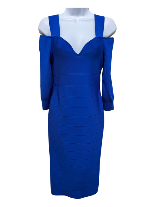 Herve Leger Size Small Royal Blue Rayon Blend Long Sleeve Cut Out V Neck Dress Royal Blue / Small