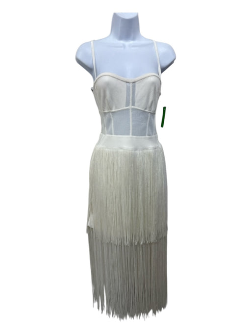 Herve Leger Size M White Viscose Blend Sheer Paneling Fringe Mini Dress White / M