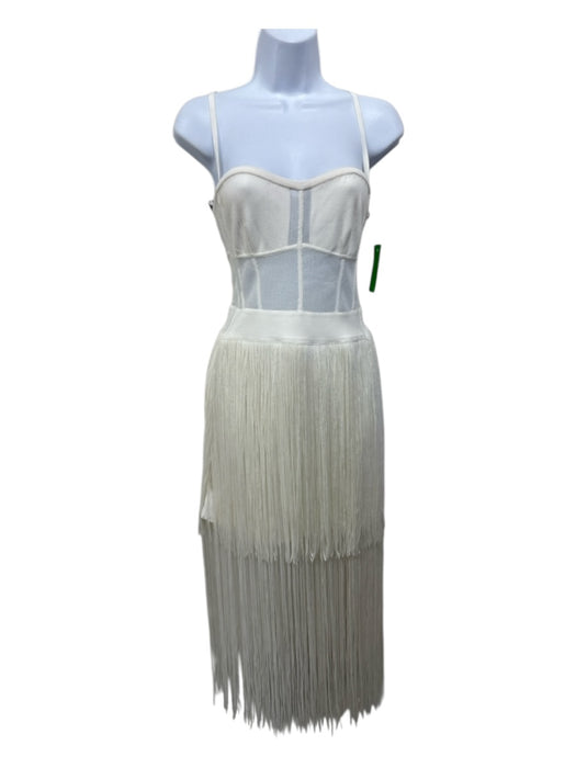 Herve Leger Size M White Viscose Blend Sheer Paneling Fringe Mini Dress White / M