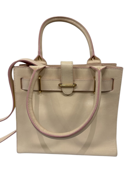 Furla Pink & Beige Leather Top Handle Contrast Piping Crossbody Strap Tote Bag Pink & Beige / Small