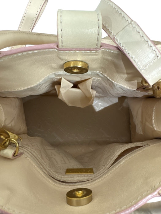Furla Pink & Beige Leather Top Handle Contrast Piping Crossbody Strap Tote Bag Pink & Beige / Small