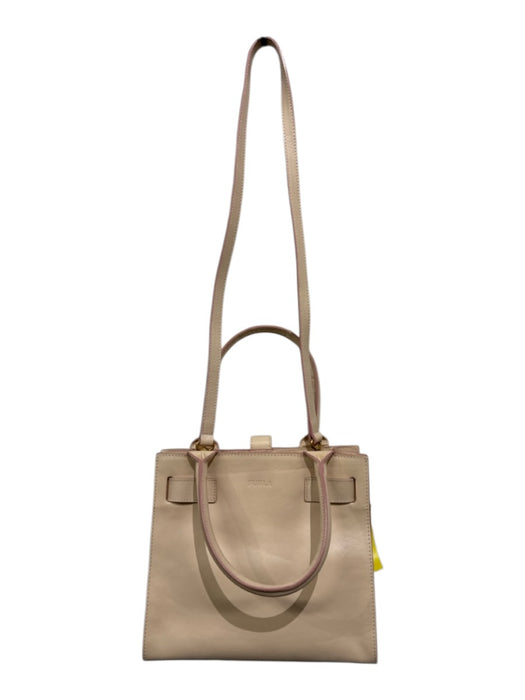 Furla Pink & Beige Leather Top Handle Contrast Piping Crossbody Strap Tote Bag Pink & Beige / Small