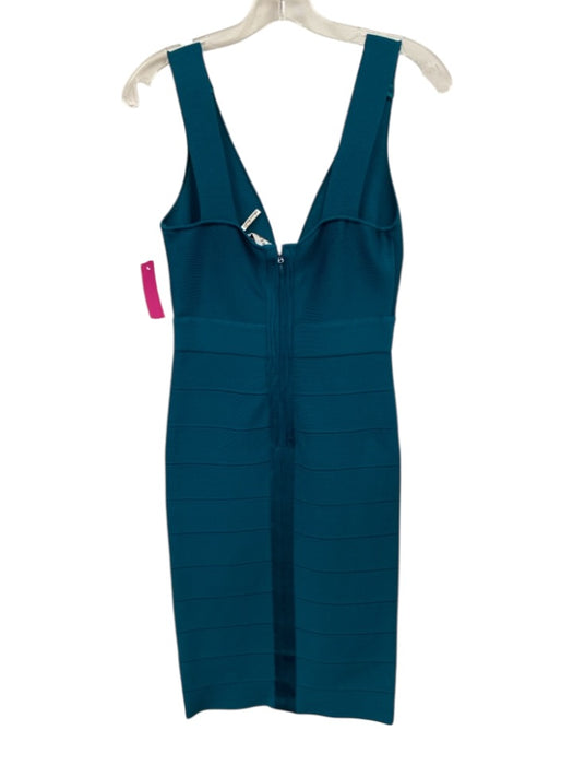 Herve Leger Size S Blue Green Rayon Sleeveless Split Neck Below Knee Woven Dress Blue Green / S