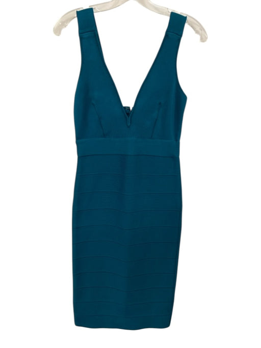 Herve Leger Size S Blue Green Rayon Sleeveless Split Neck Below Knee Woven Dress Blue Green / S