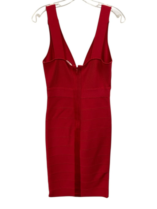 Herve Leger Size S Red Rayon Sleeveless Split Neck Below Knee Woven Dress Red / S