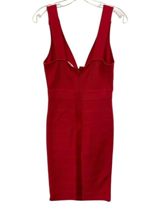 Herve Leger Size S Red Rayon Sleeveless Split Neck Below Knee Woven Dress Red / S
