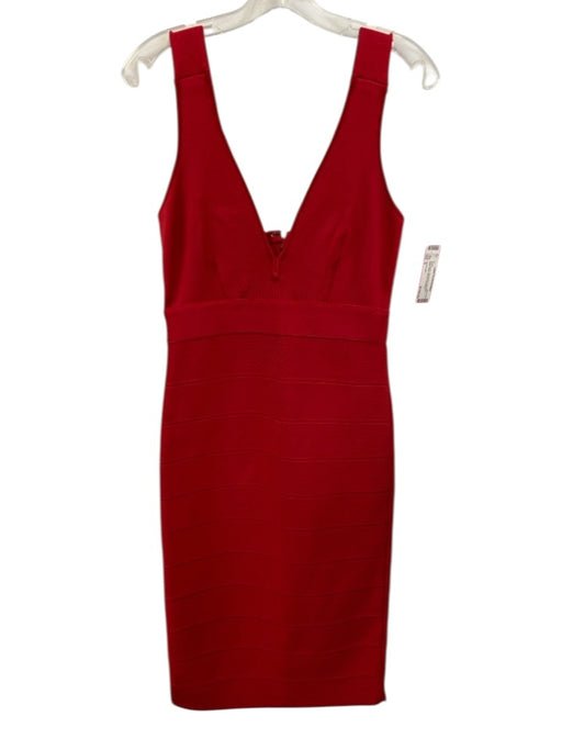 Herve Leger Size S Red Rayon Sleeveless Split Neck Below Knee Woven Dress Red / S