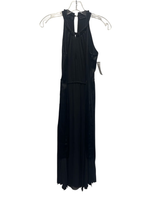 Elie Tahari Size S Black Silk Pleated Rope Trim Sleeveless Midi Dress Black / S