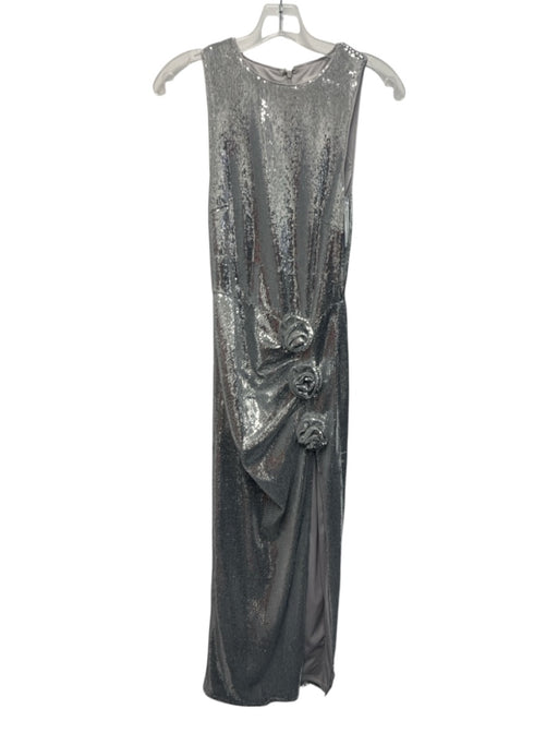 Avec Les Filles Size 2 Silver Gray Polyester Sequined Rosette Asymmetric Dress Silver Gray / 2