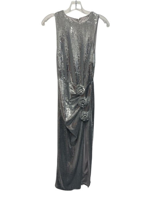 Avec Les Filles Size 2 Silver Gray Polyester Sequined Rosette Asymmetric Dress Silver Gray / 2