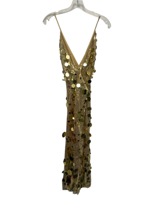 Walter Baker Size 4 Gold Polyester disc sequins Feather Trim Midi Dress Gold / 4
