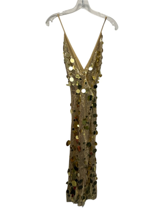 Walter Baker Size 4 Gold Polyester disc sequins Feather Trim Midi Dress Gold / 4