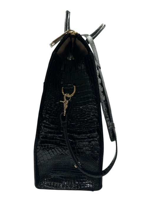 Brahmin Black Leather Croc Embossed Zip Tote Bag Black / L
