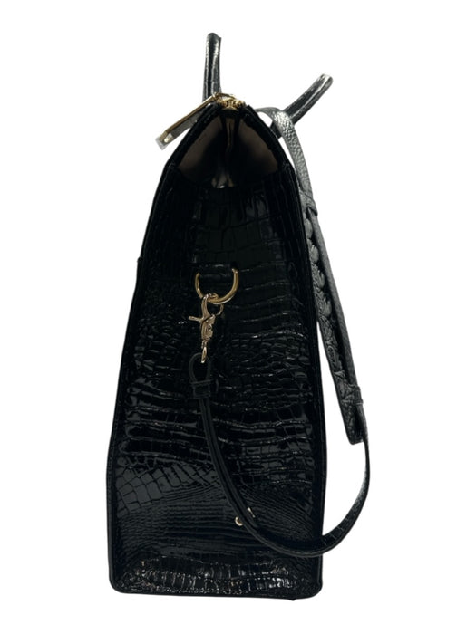 Brahmin Black Leather Croc Embossed Zip Tote Bag Black / L