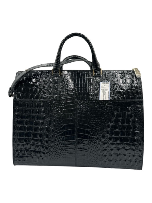 Brahmin Black Leather Croc Embossed Zip Tote Bag Black / L