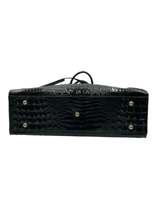 Brahmin Black Leather Croc Embossed Zip Tote Bag Black / L