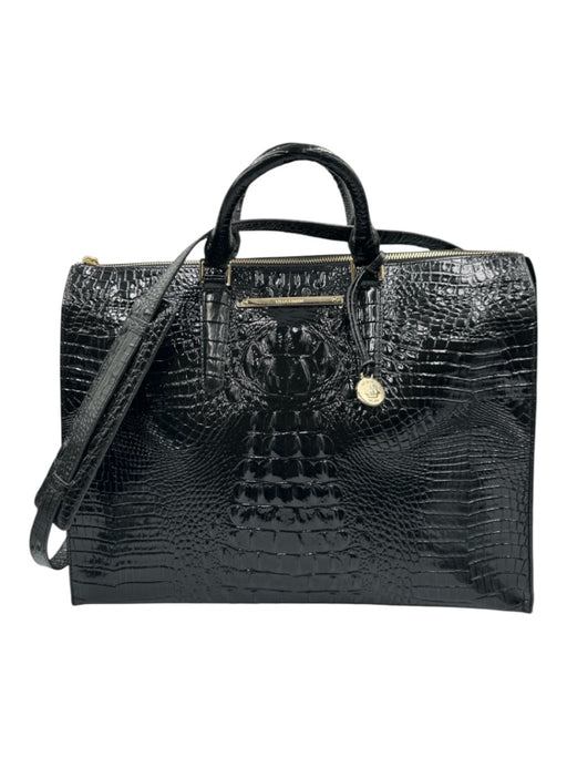 Brahmin Black Leather Croc Embossed Zip Tote Bag Black / L