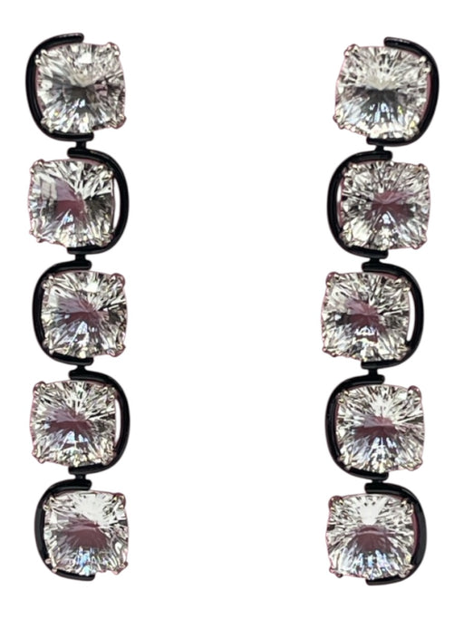 Swarovski Clear & Black Crystal Rhodium Plated Cushion Cut Drop Earrings Clear & Black