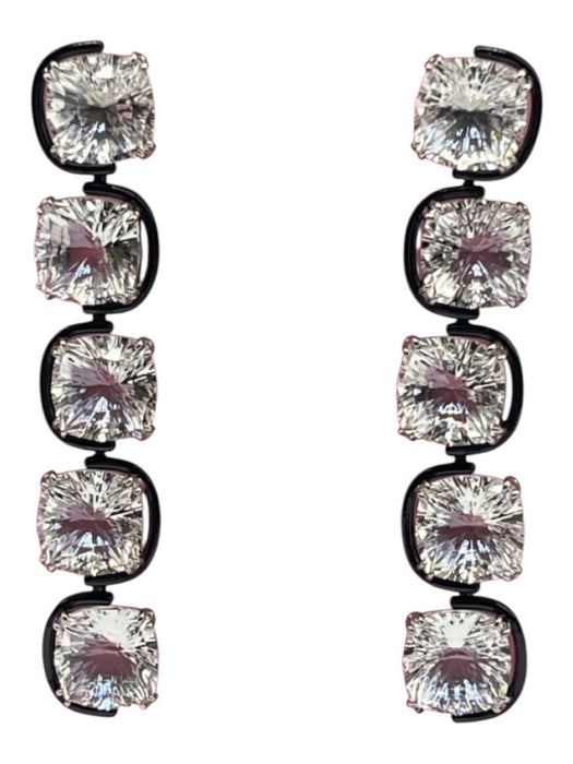 Swarovski Clear & Black Crystal Rhodium Plated Cushion Cut Drop Earrings Clear & Black