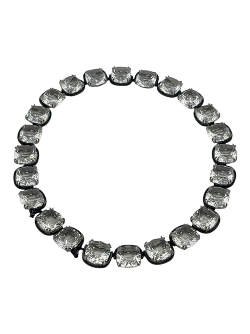 Swarovski Clear & Black Crystal Rhodium Plated Cushion Cut Hinge Clasp Necklace Clear & Black