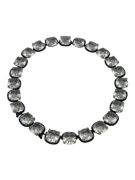 Swarovski Clear & Black Crystal Rhodium Plated Cushion Cut Hinge Clasp Necklace Clear & Black