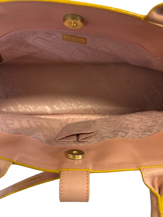 Furla Pink & Yellow Leather Top Handle Magnetic Snap Closure Strap Detail Bag Pink & Yellow